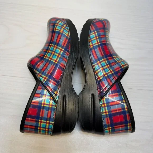 Dansko Colorful Professional Plaid Patent Classic Clogs Size 38 7.5 - 8 - Picture 2 of 12